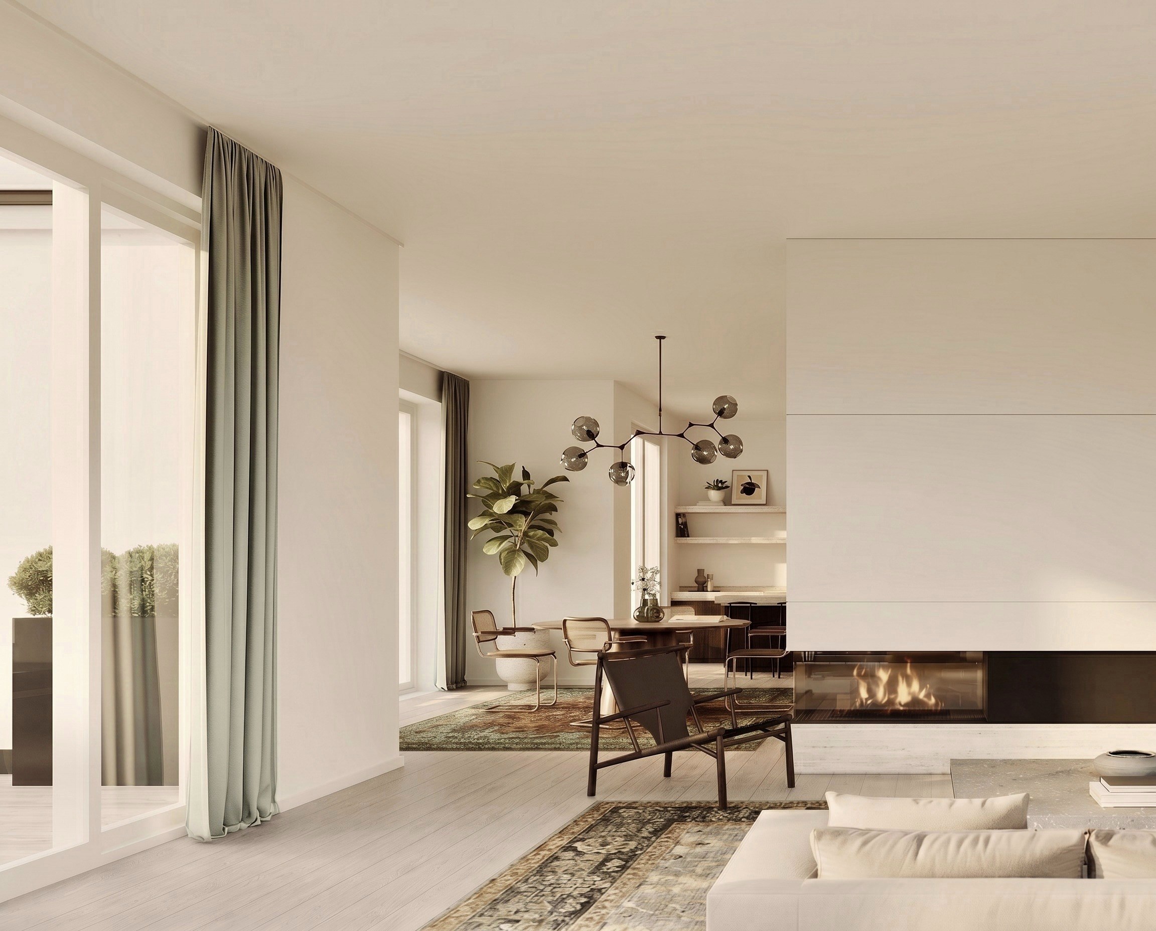 Repräsentativer Wohnbereich des Penthouses in München-Obermenzing mit Weitblick